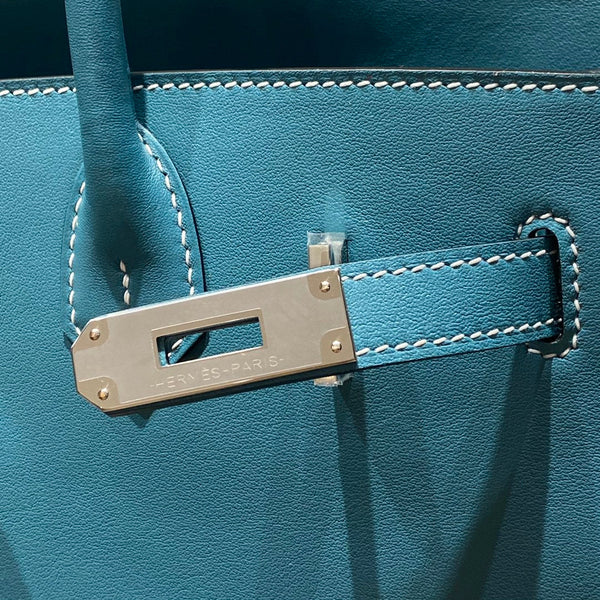 HM Shoulder Birkin 29 Teal Blue Leather 222333