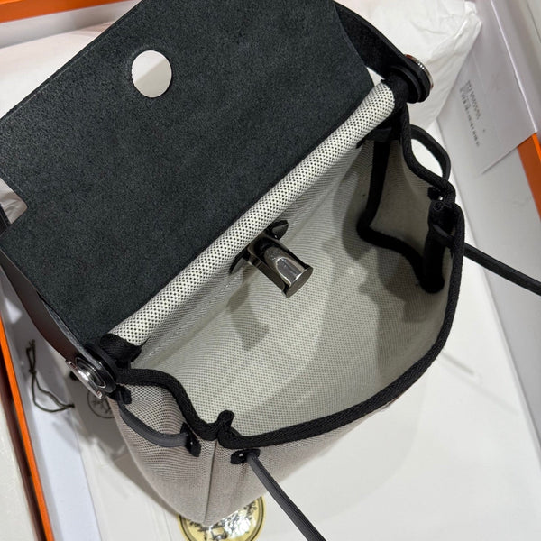 HM Mini Herbag Silver Buckle 20 Ecru White Canvas and Hunter Cowhide 243231