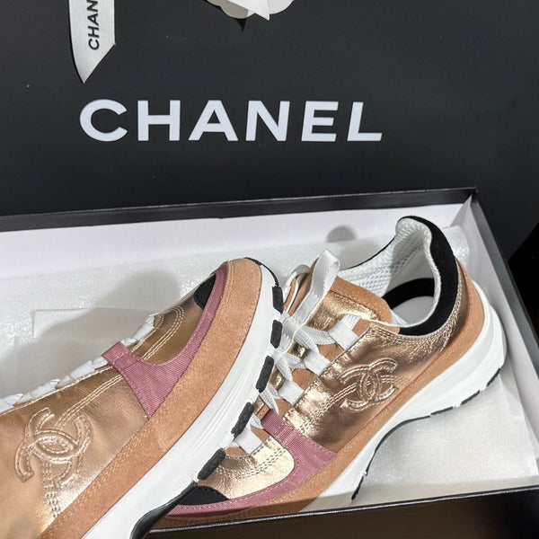 CC 25A Trainers Beige Black Pink Laminated Calfskin And Suede Calfskin 352115