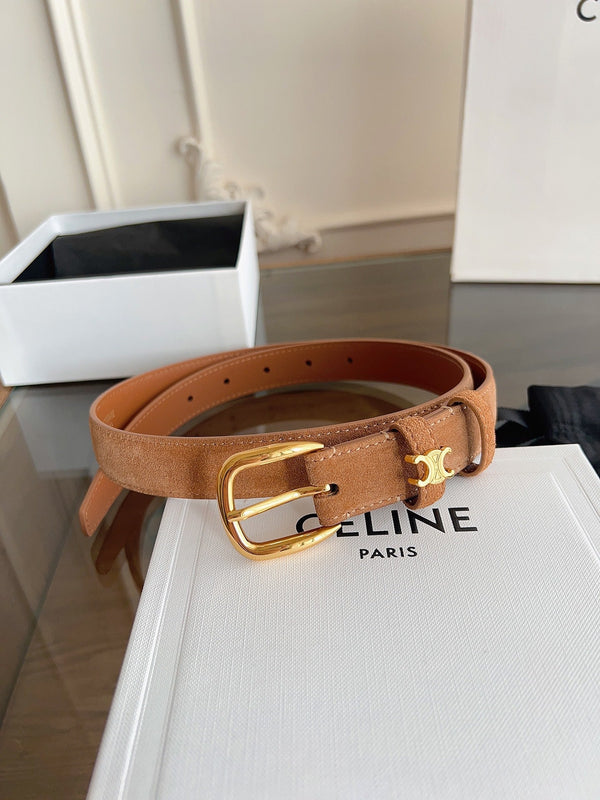 CL Gold 25mm Triomphe Metal Ring Tan Suede 616257