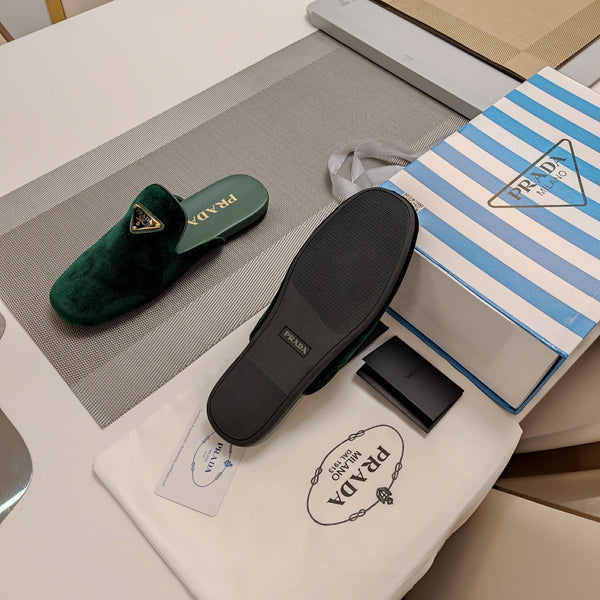 Prad 26s Square Toe Slippers In Dark Green Velvet
