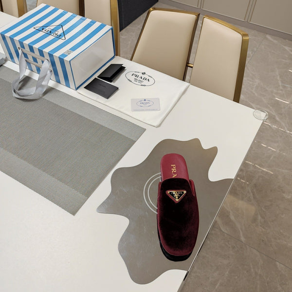 Prad 26s Square Toe Slippers In Burgundy Velvet