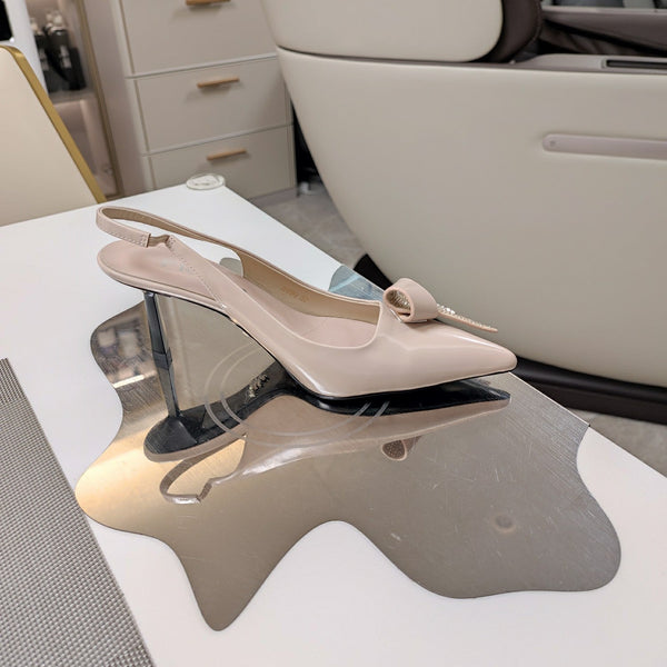Prad 26s Pointed Toe Slingback Pumps 50mm In Nude Pink Smooth Calfskin With Crystal