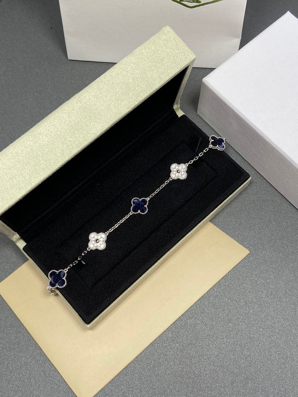 VCA Clover Blue 5 Motifs Sliver Bracelet