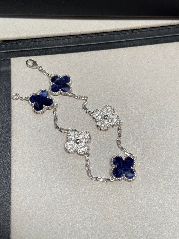 VCA Clover Blue 5 Motifs Sliver Bracelet