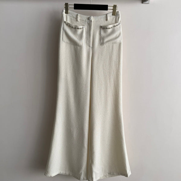 CC 26s Flared Trousers Ivory Wool Viscose 338889