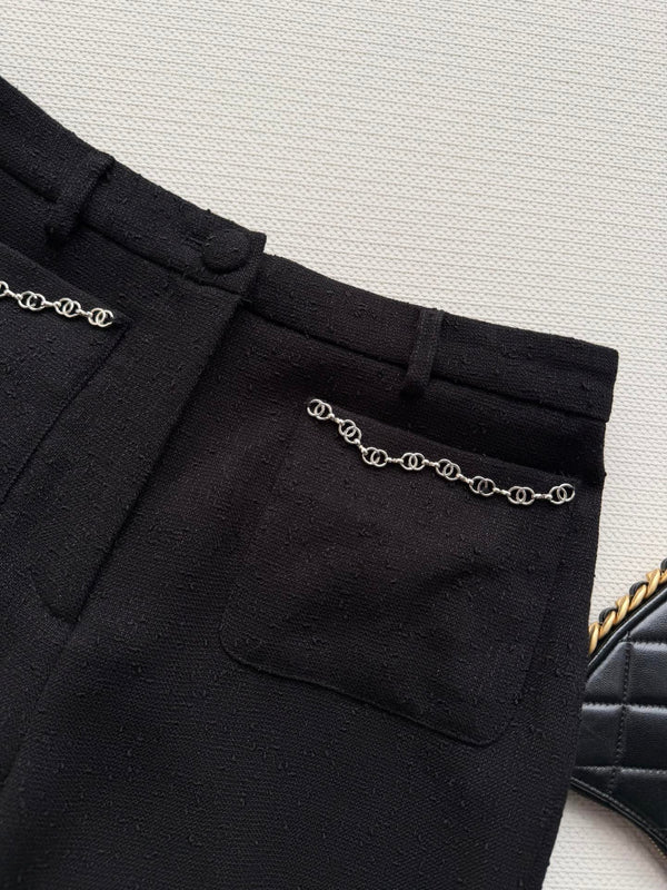 CC 26s Flared Trousers Black Wool Viscose 338888