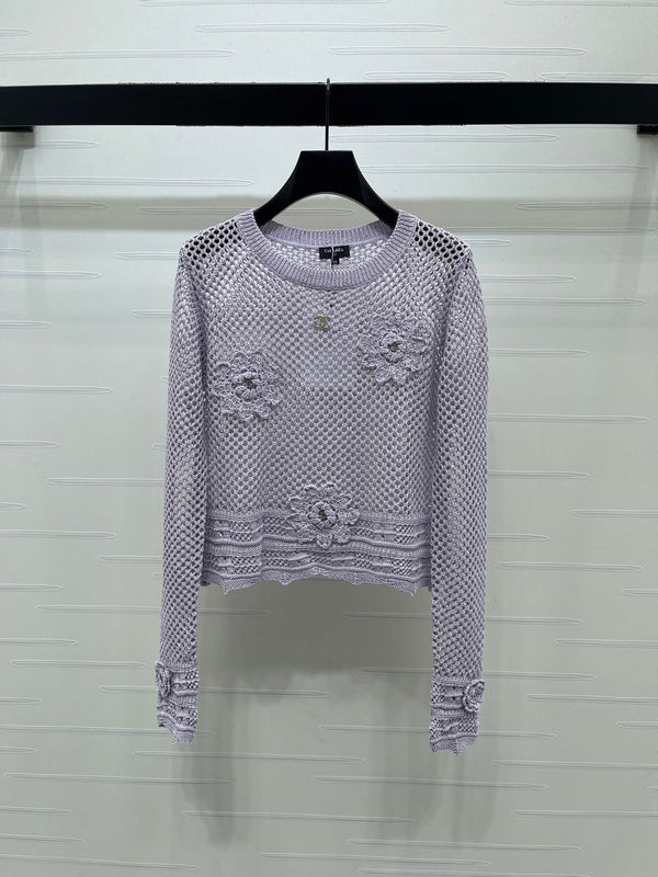 CC 26s Hollow-Out Crochet Knit Long-Sleeved Top Wool 406546