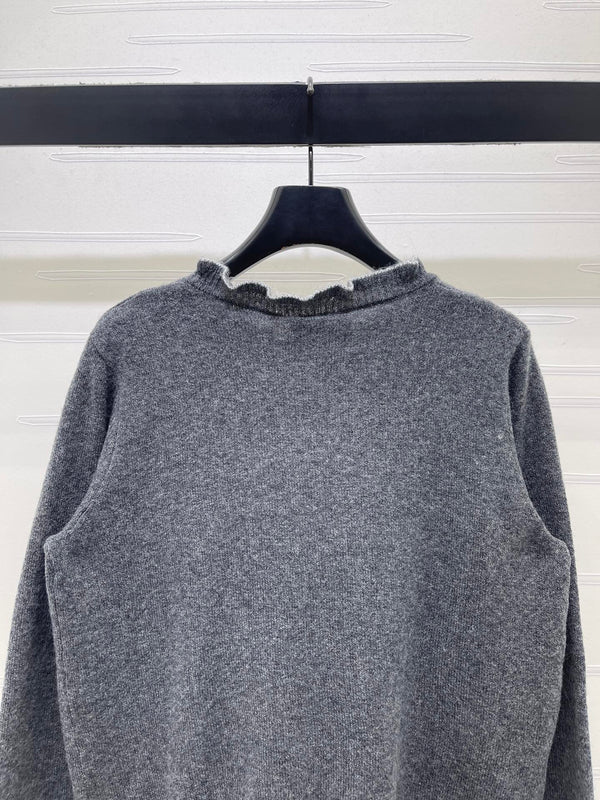 CC 26s Ruffled Round Neck Long-Sleeve Cardigan Wool 406558