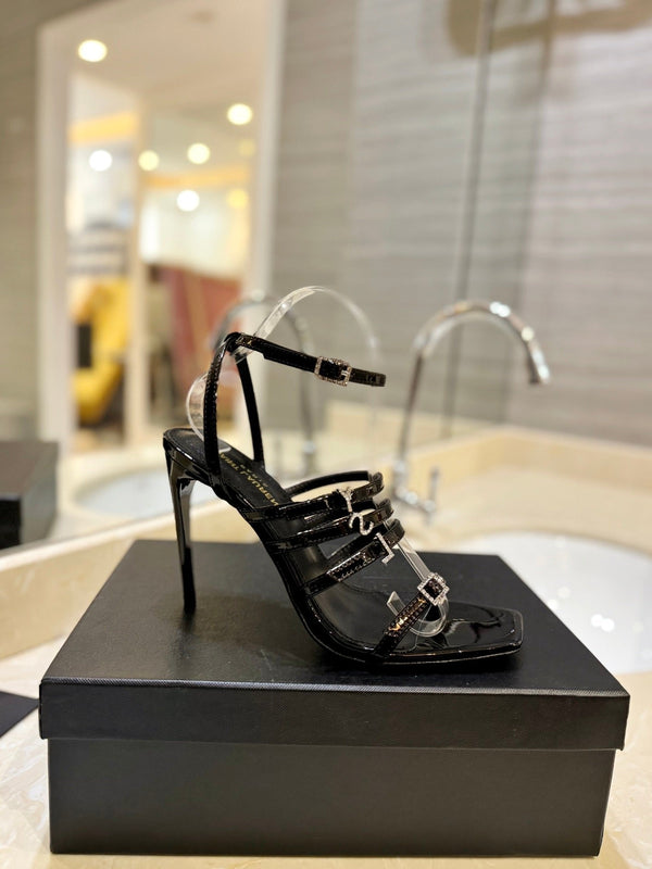 SL JERRY HEELED SANDALS BLACK POLISHED CALFSKIN