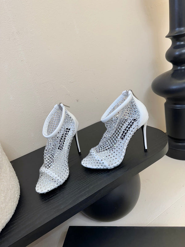 DC Pumps White Rhinestone Mesh & Sheepskin 297012