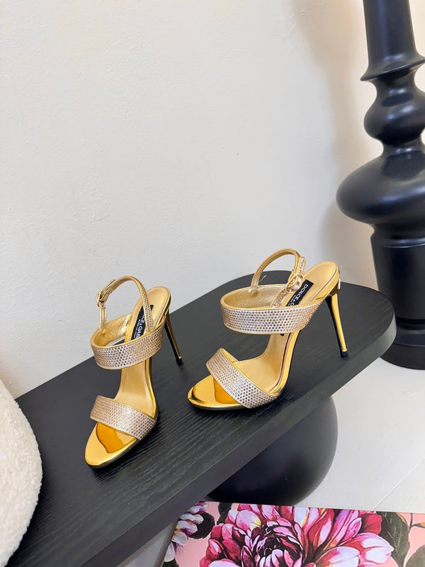DC Satin Sandals Yellow Sheepskin & Fusible Rhinestones 313667