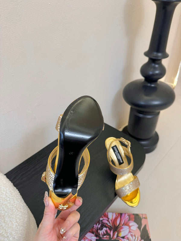 DC Satin Sandals Yellow Sheepskin & Fusible Rhinestones 313667