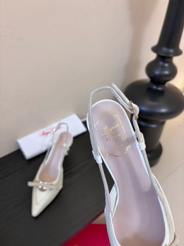 Virgule Slingback Pumps 7.5cm White Cowhide 606402