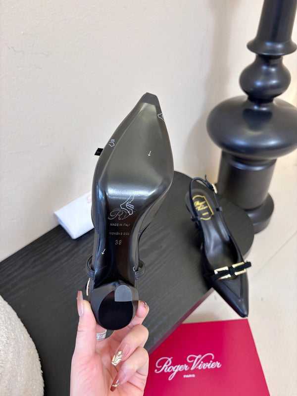 Virgule Slingback Pumps 7.5cm Black Cowhide 606404