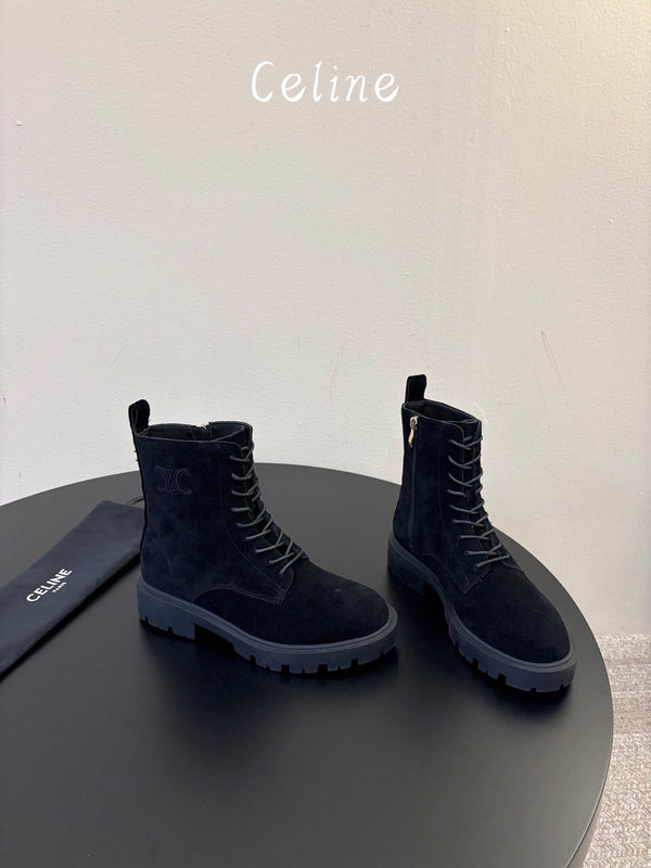 CE 26s Triomphe Platform Martin Boots Black Suede 104888
