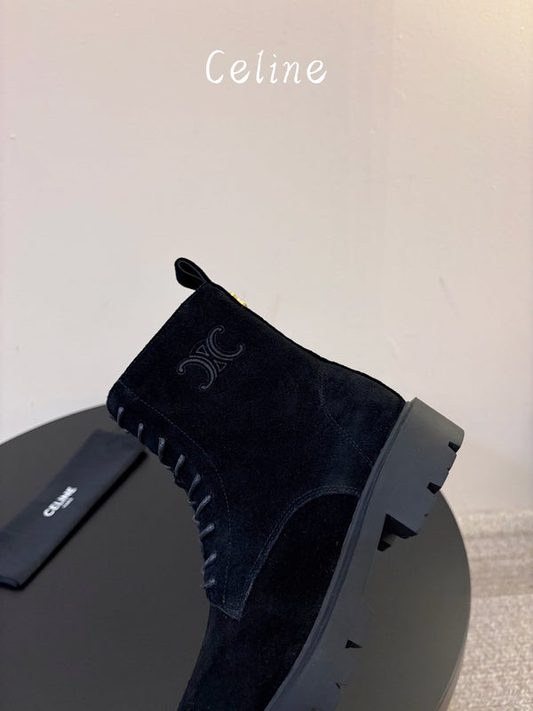 CE 26s Triomphe Platform Martin Boots Black Suede 104888