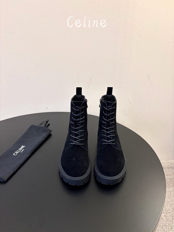 CE 26s Triomphe Platform Martin Boots Black Suede 104888