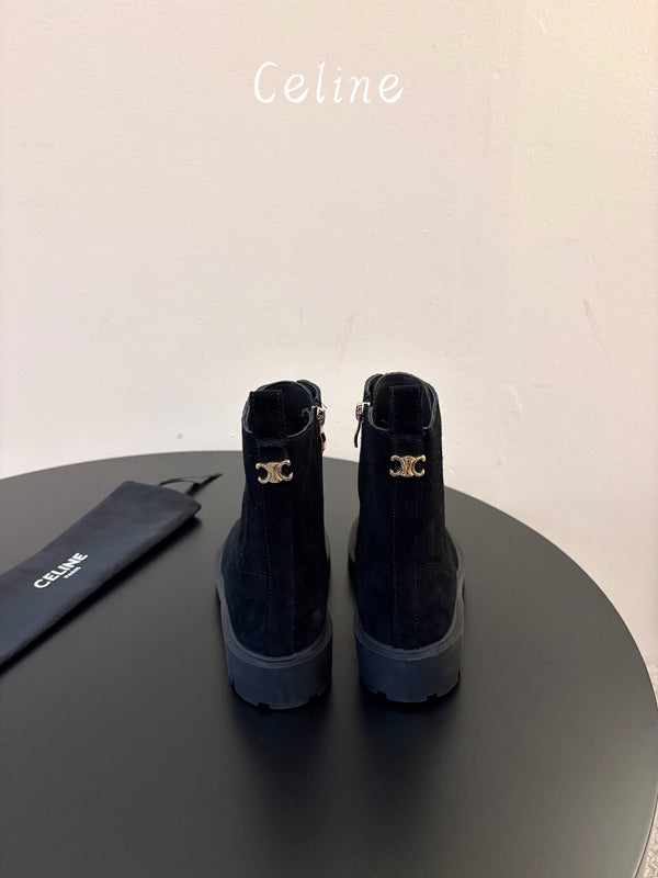 CE 26s Triomphe Platform Martin Boots Black Suede 104888