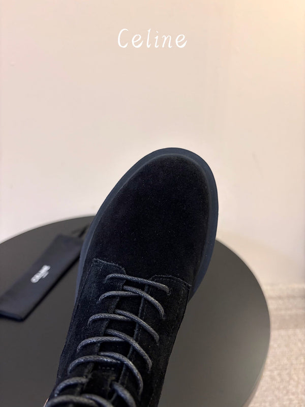 CE 26s Triomphe Platform Martin Boots Black Suede 104888