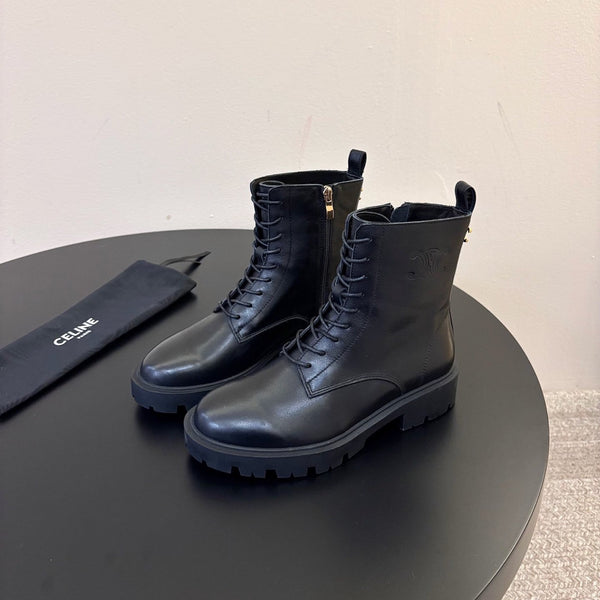 CE 26s Triomphe Platform Martin Boots Black Lambskin 104892