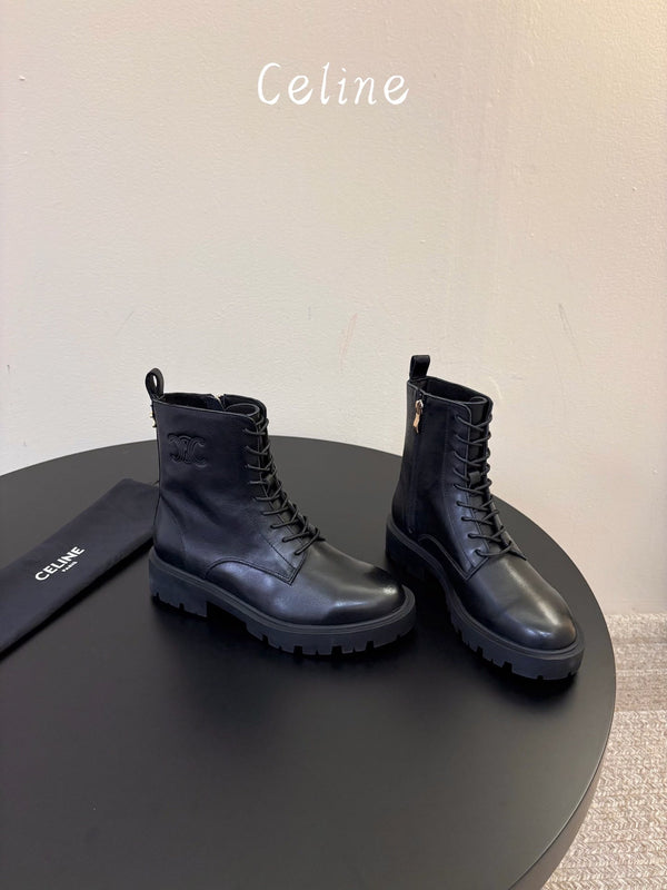 CE 26s Triomphe Platform Martin Boots Black Lambskin 104892