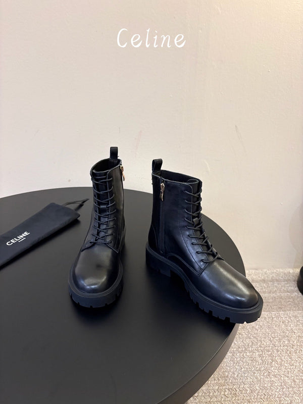 CE 26s Triomphe Platform Martin Boots Black Lambskin 104892