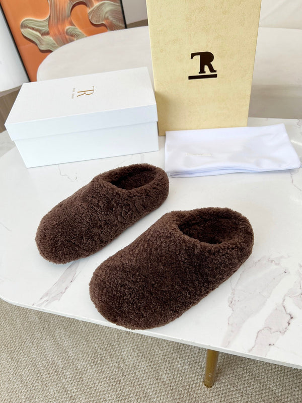 The Row 2025 Retro Oversized Toe Birkenstock Slipper Dark Brown Wool 576031
