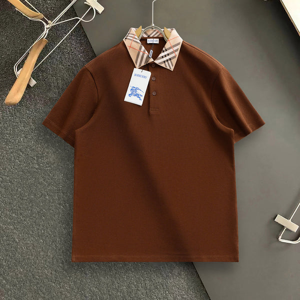 Burberry Men Check Colla Polo Shirt Brown Cotton