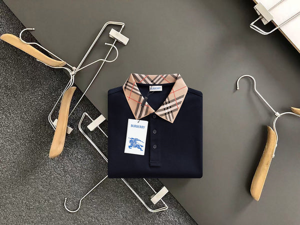 Burberry Men Check Colla Polo Shirt Black Cotton