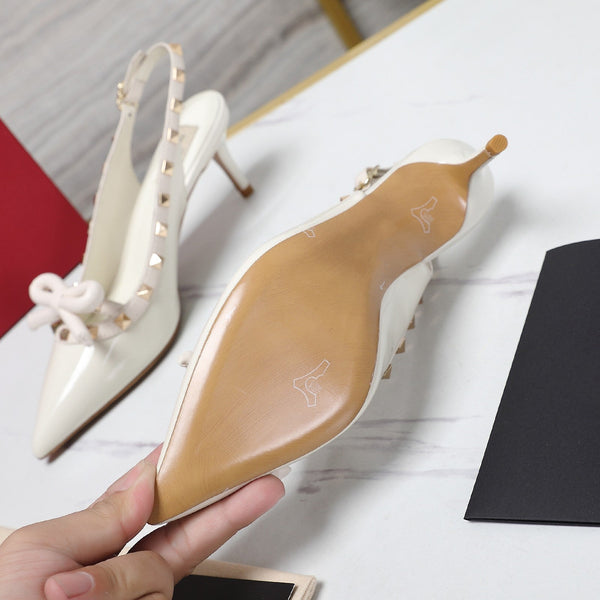 Rockstud Bow Slingback White Calfskin With Matching Studs
