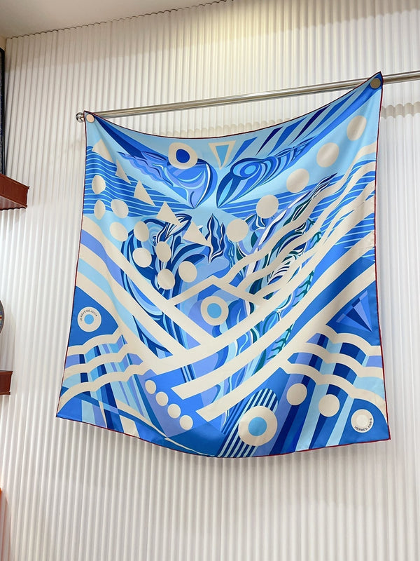 Le Reve De Julia Scarf 90 CM In Blue Colorful Silk Twill 198578