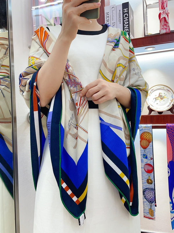 Voitures En Equilibre Scarf 140 CM In Colorful Cashmere And Silk 286416