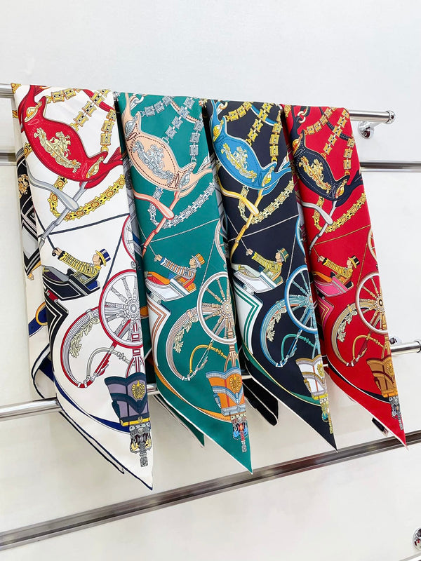 Stately Wheels Scarf 90 CM Black Colorful Silk Twill  312877