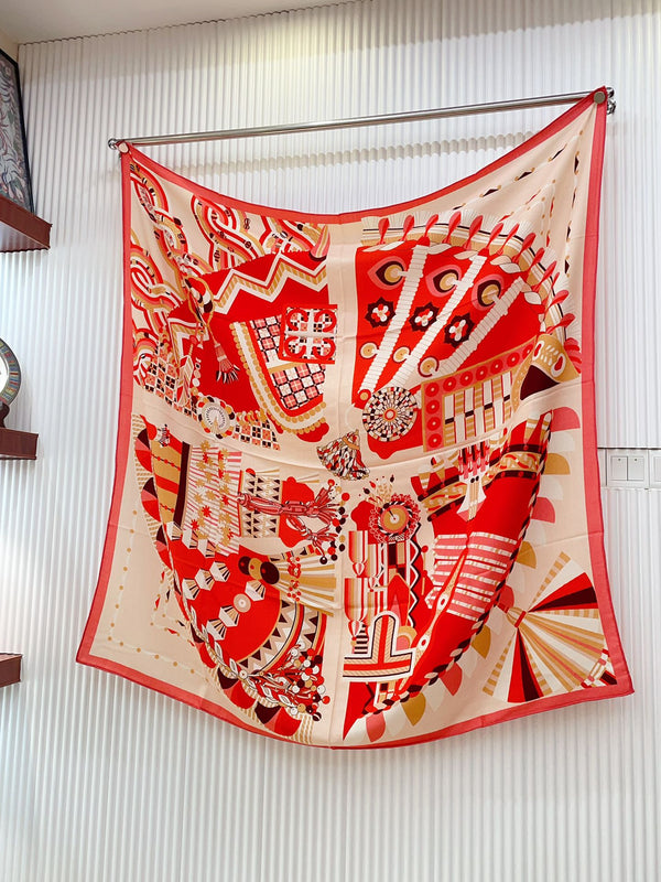 Haute Parure Scarf 135 CM In Red Colorful Cashmere And Silk 324751