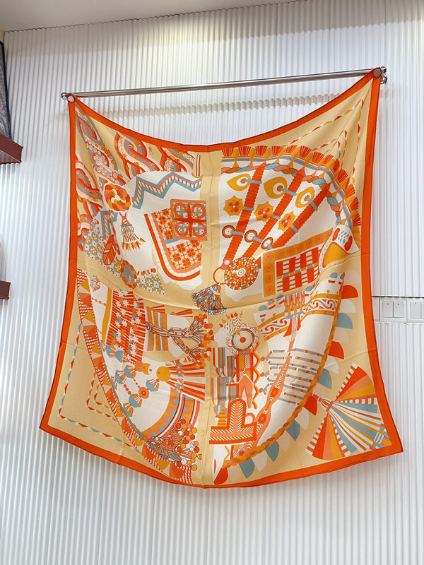 Haute Parure Scarf 135 CM In Orange Colorful Cashmere And Silk 324754