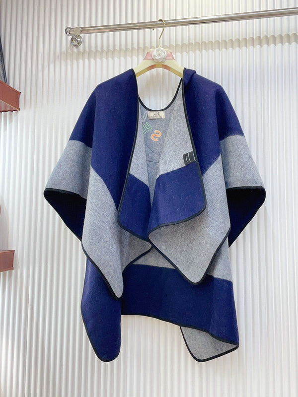 PONCHO 130 CM IN COLORFUL CASHMERE WITH HAND-ROLLED EDGES 371988