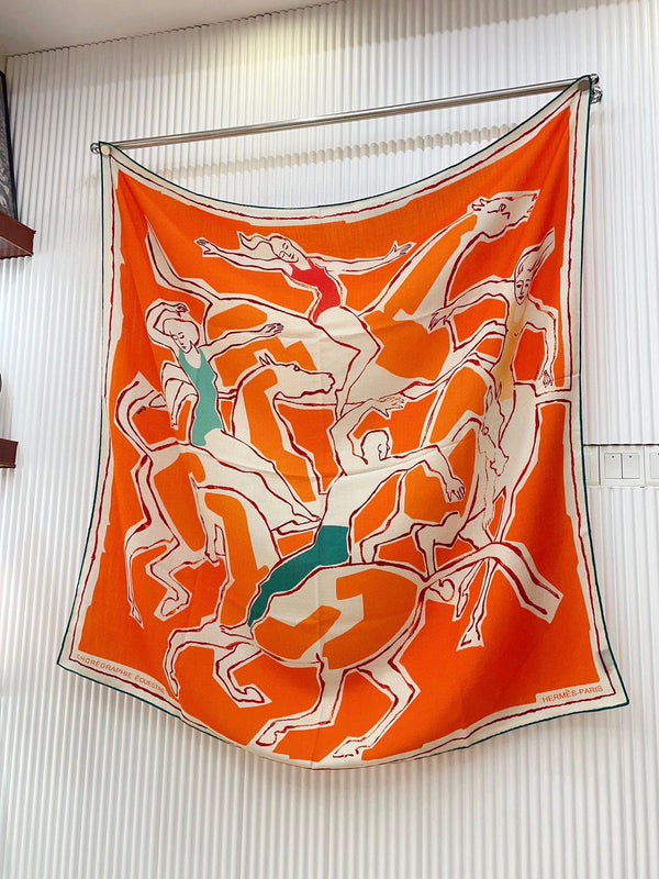 Choregraphie Equestre Pareo Scarf 140 CM Orange Colorful Cashmere And Silk 393170