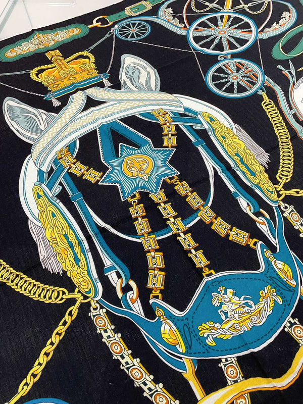 Stately Wheels Scarf 140 CM Black Colorful Cashmere And Silk 394589