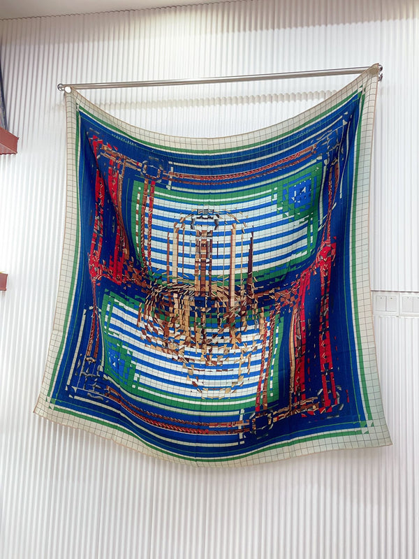 Coaching Deja-Vu Shawl 140 CM Dark Blue Colorful Cashmere And Silk 398262