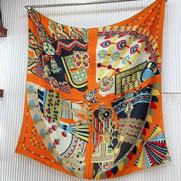 Haute Parure Scarf 135 CM Orange Colorful Cashmere And Silk  405068