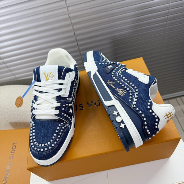 LV 1AJ512 Trainer with Swarovski™ Pearls Indigo Blue Denim 511761