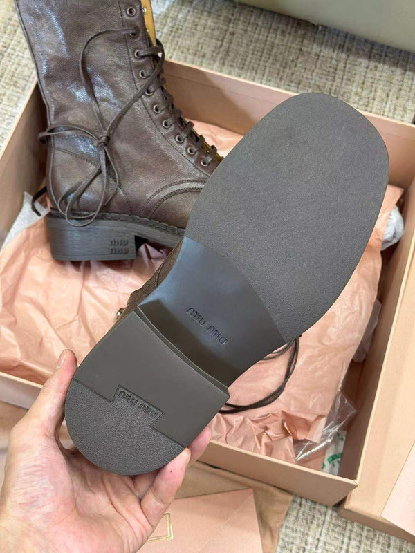 Miu short Boots Umber Brown Calfskin