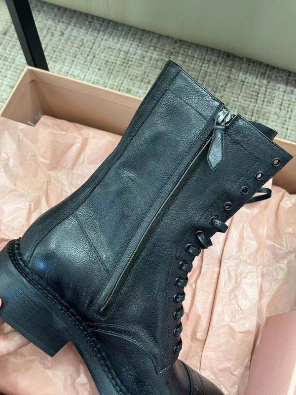 Miu Short Boots Black Paint Calfskin