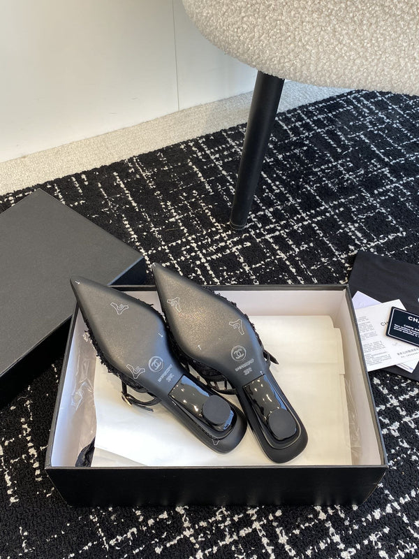mule sandal black tweed lambskin