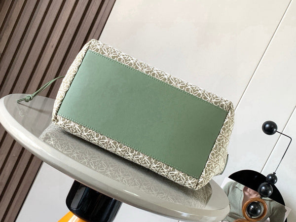 Loe Cubi Anagram Bag 35cm Green White Jacquard Cotton Calfskin
