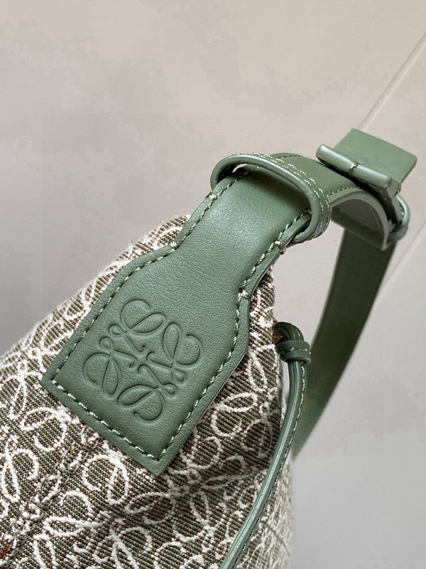 Loe Cubi Anagram Bag 35cm Green White Jacquard Cotton Calfskin