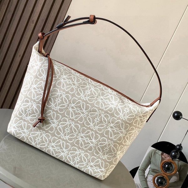 Loe Cubi Anagram Bag 35cm Brown White Jacquard Cotton Calfskin