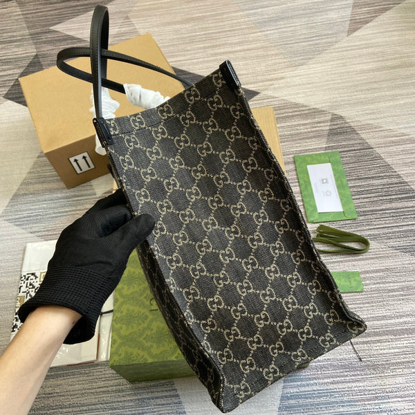 OPHIDIA GG 41 LARGE TOTE BAG IN BLACK DENIM