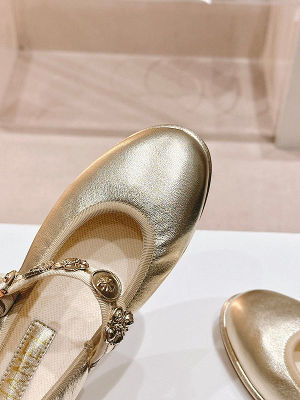 CC MARY JANES GOLD METALIC CALFSKIN LIGHT GOLD METALIC
